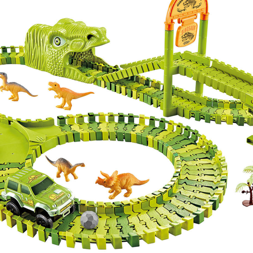 Zestaw Tor Wyścigowy Dinozaury Park Przeszkód Autko Figurki Klocki 168El na Arena.pl