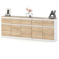 Komoda Młodzieżowa Do Salonu Best Oleksa 200cm Z 5 Szufladami Biała Sonoma