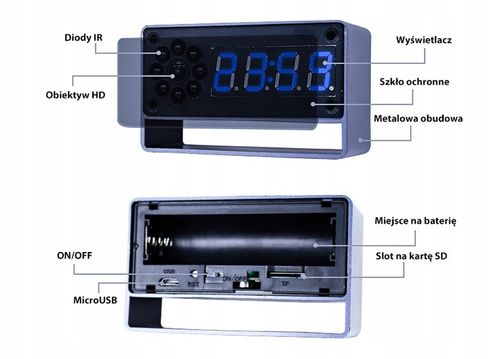 UKRYTA KAMERA ZEGAR WIFI PODGLĄD NA ŻYWO DETEKCJA NAGRYWANIE W NOCY MK203 na Arena.pl