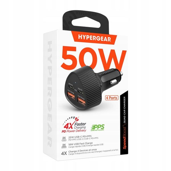 HyperGear superszybka ładowarka samochodowa QUAD 2xUSB-C PD, 2xUSB, 7A, 50W zdjęcie 1
