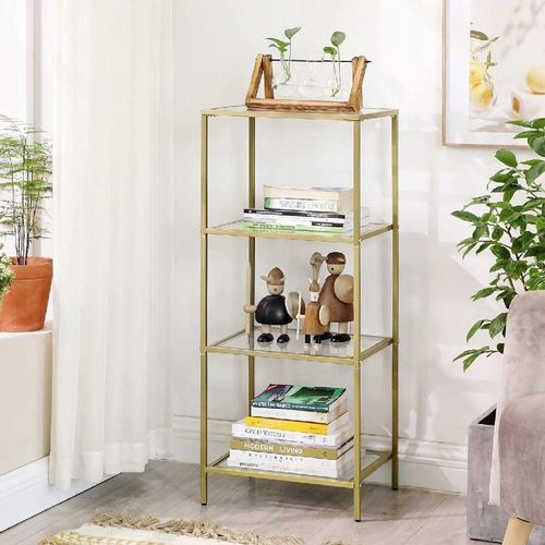 Regał z półkami 4 POZIOMY GLAMOUR 40 x 30 X 95 cm szafka szklana ZŁOTY na Arena.pl