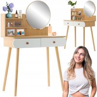 TOALETKA KOSMETYCZNA DO WIZAŻU BIAŁA DREWNIANA Z LUSTREM 80x40x120 CM