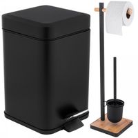 Zestaw Łazienkowy Czarny Kwadratowy Kosz 3L i Stojak na Papier ze Szczotką