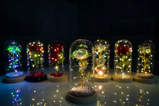 PIĘKNY ZŁOTY ŁAŃCUSZEK DAMSKI Z SERDUSZKIEM Z CYRKONIAMI + RÓŻA WIECZNA LED zdjęcie 16