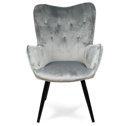 Fotel uszak skandynawski welur retro do salonu na metalowych nogach szary F908G na Arena.pl