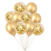 Balony złote i ze złotym konfetti, 30 cm 10 szt.
