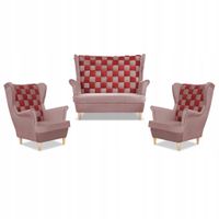 Zestaw uszak CAROL DUO sofa fotele różowo - czerwony