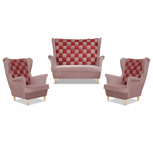Zestaw uszak CAROL DUO sofa fotele różowo - czerwony na Arena.pl