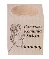 ŚWIECZNIK drewniany GRAWER pamiątka PIERWSZEJ KOMUNII ŚWIĘTEJ z imieniem