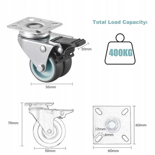 OBROTOWE KÓŁKA PRZEMYSŁOWE Z HAMULCEM DO DUŻYCH OBCIĄŻEŃ 400Kg 50mm na Arena.pl