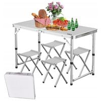 STOLIK STÓŁ TURYSTYCZNY SKŁADANY KEMPINGOWY ZESTAW Z 4 KRZESŁAMI BIAŁY