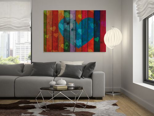 76801 Obraz na płótnie KOLOROWY DREWNO SERCA na Arena.pl