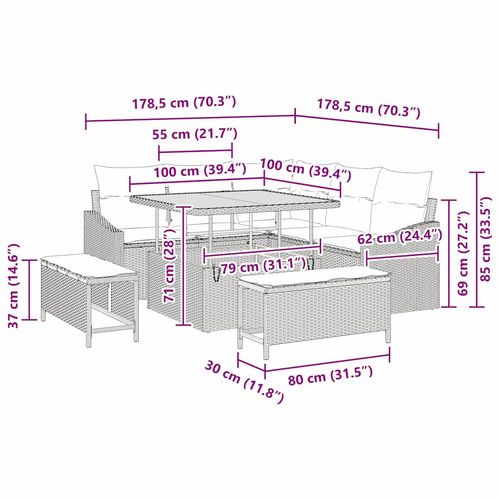 Zestaw Sof na Ogród 8 pcs Czarny i kremowy 100 x 100 x 71 cm na Arena.pl