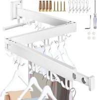 Wieszak Ścienny Składany na Ubrania 3 Ramiona 24 Haki Suszarka Aluminium