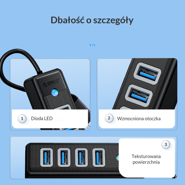 Orico Hub USB-C 4x USB-A 3.1 czarny zdjęcie 8