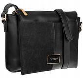 Torebka CZARNA LISTONOSZKA MONNARI Logo 3 Komory CROSSBODY