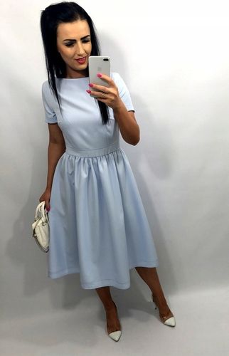 Sukienki Damskie Komunię Chrzciny Wesele Sukienka Elegancka Midi Błękit S na Arena.pl