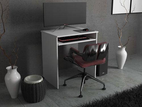 MAŁE BIURKO BIAŁE SZKOLNE 68 CM Z PÓŁKA NA KLAWIATURE KOMPUTEROWE na Arena.pl