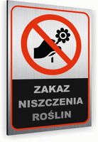 Tabliczka znak informacyjny 20x15 Srebrna NIE NISZCZYĆ ROŚLIN Nierdzewna