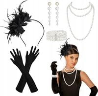 Zestaw retro lata 20 damski flapper opaska korale 6w1 kolczyki