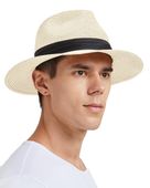 Kapelusz słomkowy Fedora unisex biały plażowy z szerokim rondem r. L