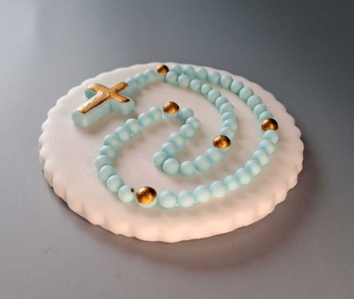 Plakietka cukrowa różaniec na tort Komunia Chrzest niebieski na Arena.pl