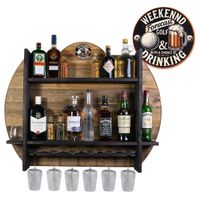 Drewniany barek na ścianę półka barowa ścienna na alkohol i kieliszki – barek wiszący loft vintage SILVER Weekend Drinking