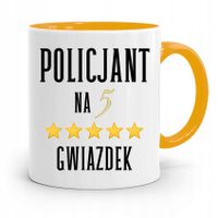 Kubek Żólty Dla Policjanta Na Pięć Gwiazdek Z Nadrukiem Ze Zdjęciem