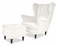 Fotel uszak ARI z podnóżkiem skandynawski biały brudny