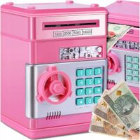 Skarbonka sejf bankomat dla dzieci na kod dostępu monety banknoty różowa