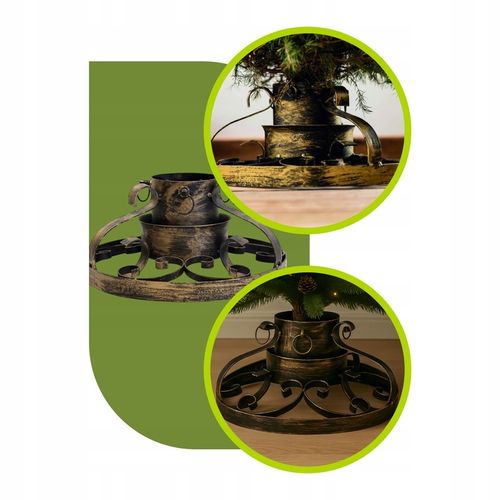 STOJAK NA CHOINKĘ ZŁOTY METALOWY Z POJEMNIKIEM NA WODĘ 0,9 L na Arena.pl