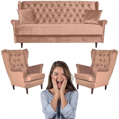 Zestaw wypoczynkowy do salonu sofa 2 fotele BLADORÓŻOWY Gaja Family Meble na Arena.pl