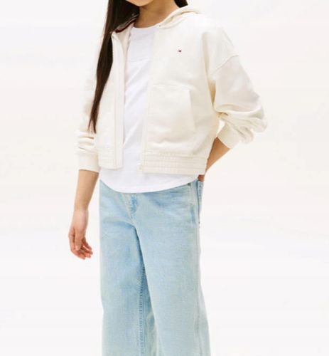 Luźna bluza z kapturem i teksturowanym logo TOMMY HILFIGER SIZE14 na Arena.pl