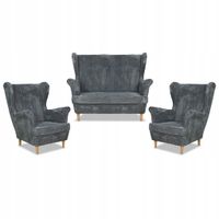 Zestaw wypoczynkowy uszak Bonito sofa fotele  szary sztruks