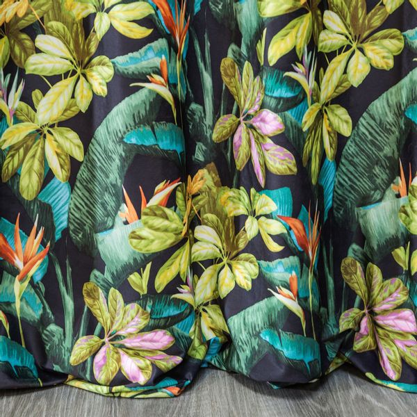 Zasłona gotowa na przelotkach LIVY 140x250 Design91 czarna w roślinny wzór zdjęcie 6