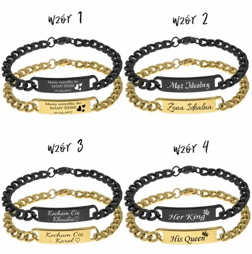 Bransoletki dla par z grawerem pancerka ze stali zdjęcie 12
