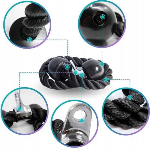 SZNUR UCHWYT DO WYCIĄGU LINA NA TRICEPS MASYWNA I SOLIDNA Z KARABIŃCZYKIEM na Arena.pl