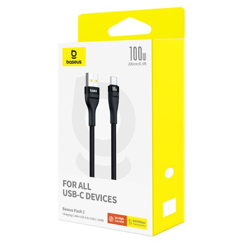 kabel przewód flash 2 usb-a - usb-c 100w 2m - czarny na Arena.pl