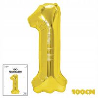 BALON FOLIOWY CYFRĄ CYFERKA 1 ZŁOTA NA IMPREZE URODZINOWĄ PRZYJĘCIE 100cm