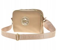 Laura Biaggi - torebka listonoszka ciemny beż groszek złota lamówka KB77