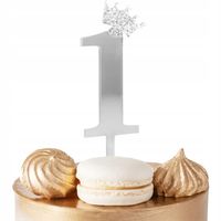 TOPPER NA TORT CYFERKA CYFRA 1 SREBRNA LUSTRZANA NA IMPREZĘ URODZINOWĄ