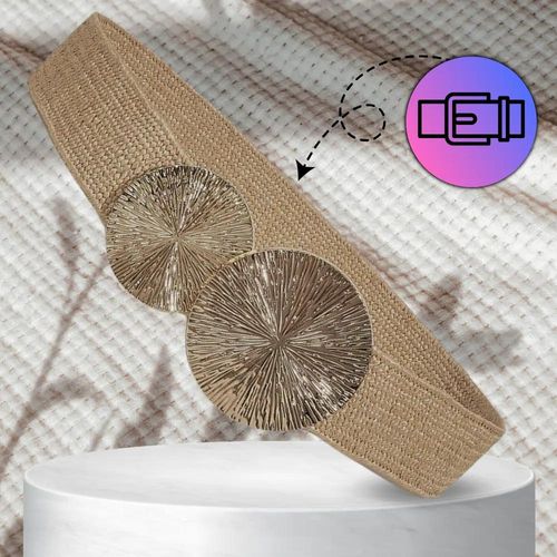 Damski słomiany pasek pleciony okrągła klamra beżowy ozdobny pas na Arena.pl