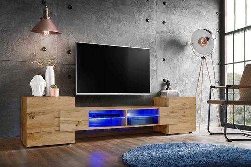 Pan Igiełka - Meblościanka do Salonu LED Dąb Wotan, Zestaw Mebli na Arena.pl