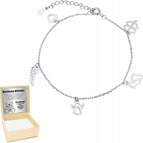 Srebrna bransoletka 925 Aniołek Koniczynka Grawer na Arena.pl