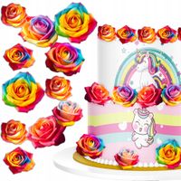 Waflowe kolorowe KWIATKI RÓŻE na tort - OZDOBA DEKORACJA - 32 szt.