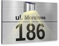 Tabliczka adresowa SREBRNA Tablica numer posesji 40x30 lampka SOLARNA LED