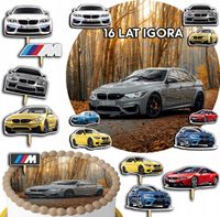 ZESTAW OPŁATEK NA TORT 20CM + TOPPERY PAPIEROWE - BMW AUTA 15CM 18CM