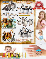 Duży Zestaw Mega Tatuaży zmywalnych - Pingwiny z Madagaskaru