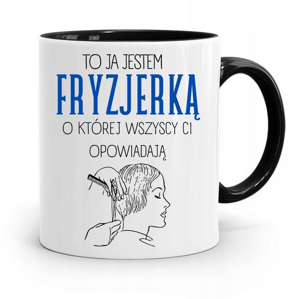 Kubek Czarny Fryzjera To Ja Jestem Fryzjerką Z Nadrukiem Ze Zdjęciem zdjęcie 1