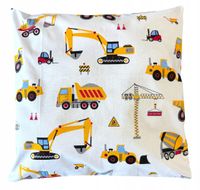 Poduszka poszewka bawełna KOPARKI żółte na białym tle BUDOWA 40x40